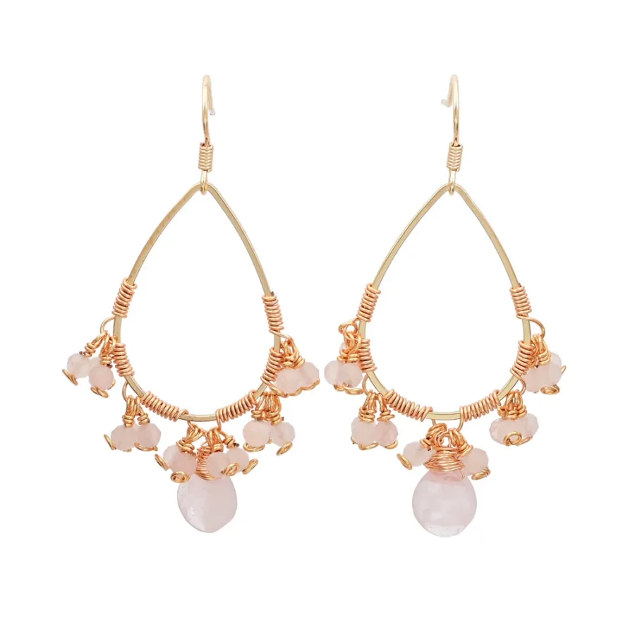 Natural Rose Quartz Crystal Bead Drop Earrings - Image 8