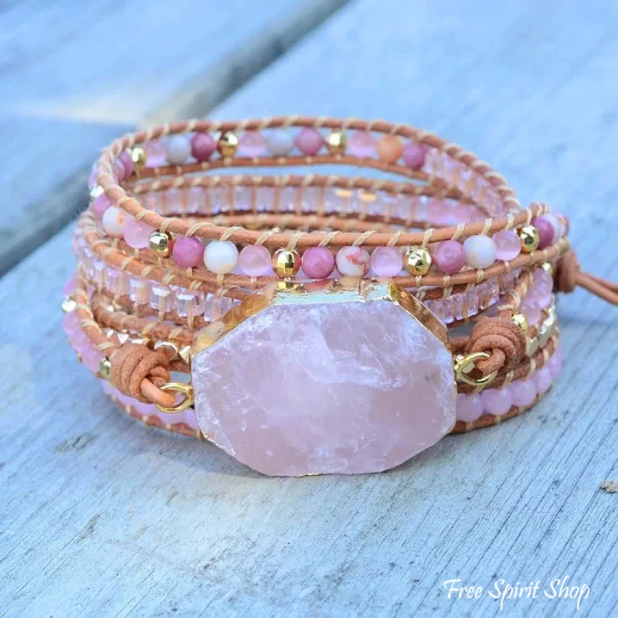 Natural Rose Quartz Heart Chakra Wrap Bracelet - Image 3