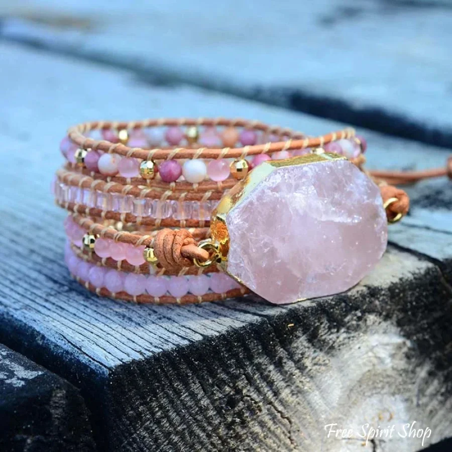 Natural Rose Quartz Heart Chakra Wrap Bracelet - Image 4