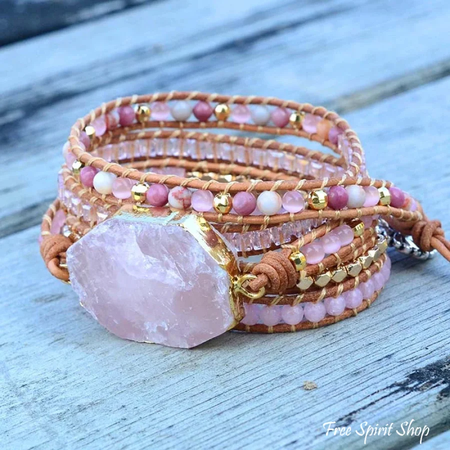 Natural Rose Quartz Heart Chakra Wrap Bracelet - Image 5