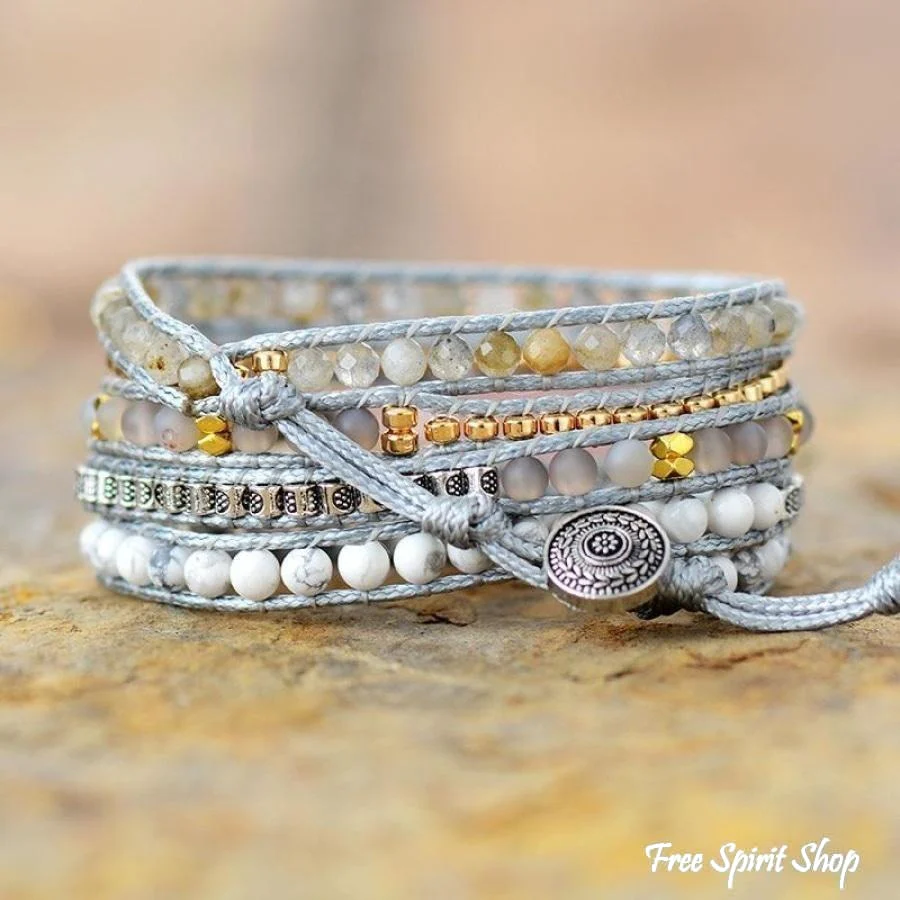 Natural Rose Quartz Howlite & Rutilated Quartz Wrap Bracelet - Image 5