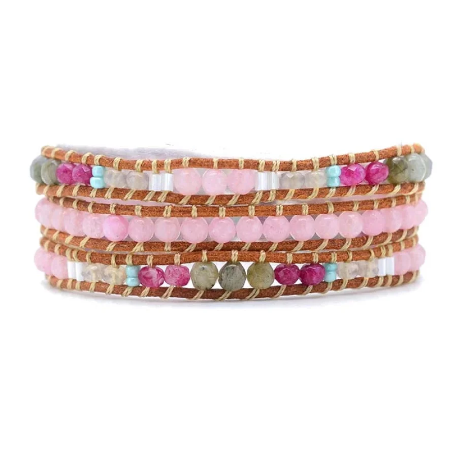 Natural Rose Quartz & Labradorite Wrap Bracelet - Image 2