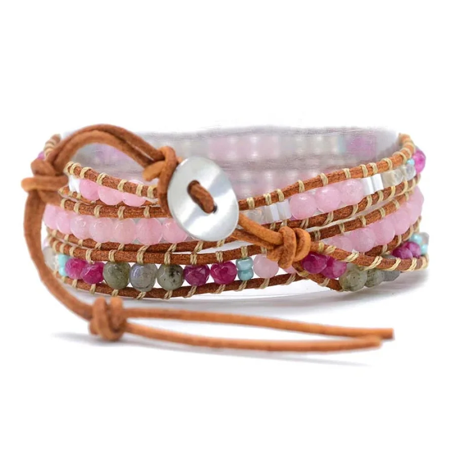 Natural Rose Quartz & Labradorite Wrap Bracelet - Image 3