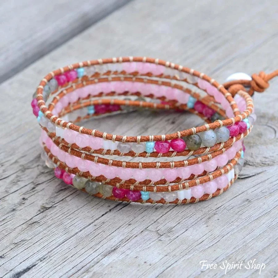 Natural Rose Quartz & Labradorite Wrap Bracelet - Image 4