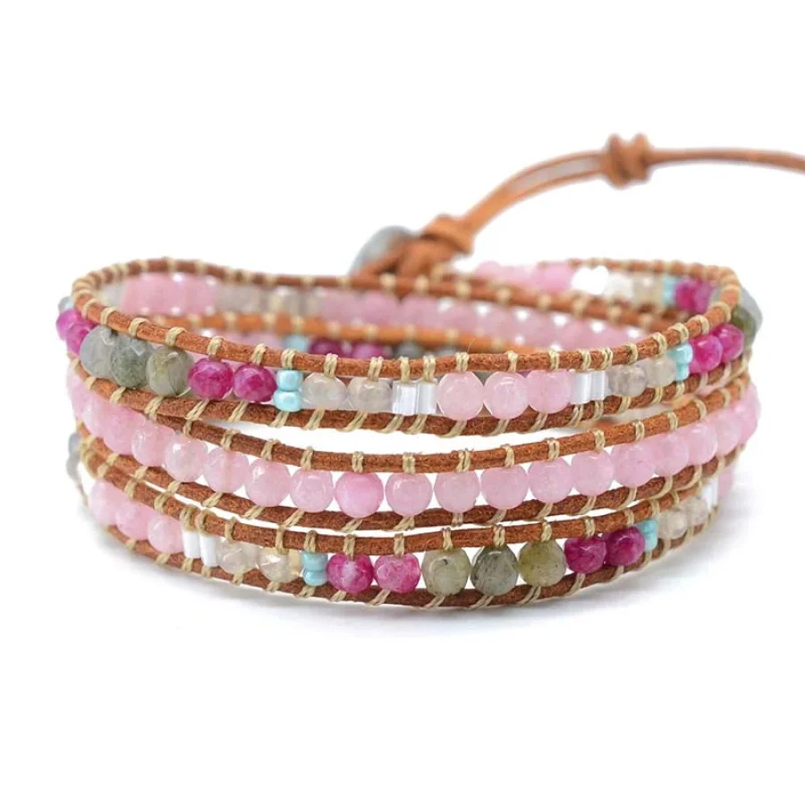 Natural Rose Quartz & Labradorite Wrap Bracelet - Image 5