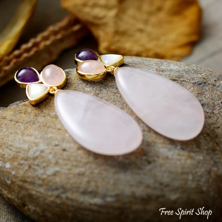 Natural Rose Quartz & Opal Earrings - Image 2