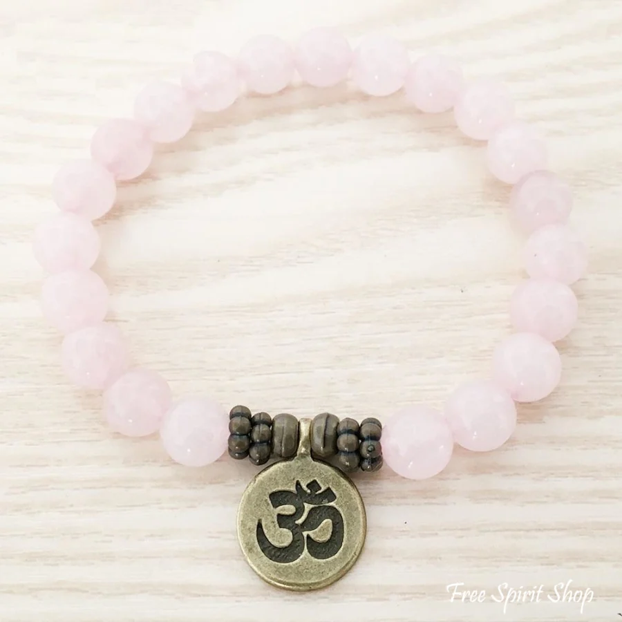 Natural Rose Quartz Stone Buddha Mala Bead Bracelet - Image 3