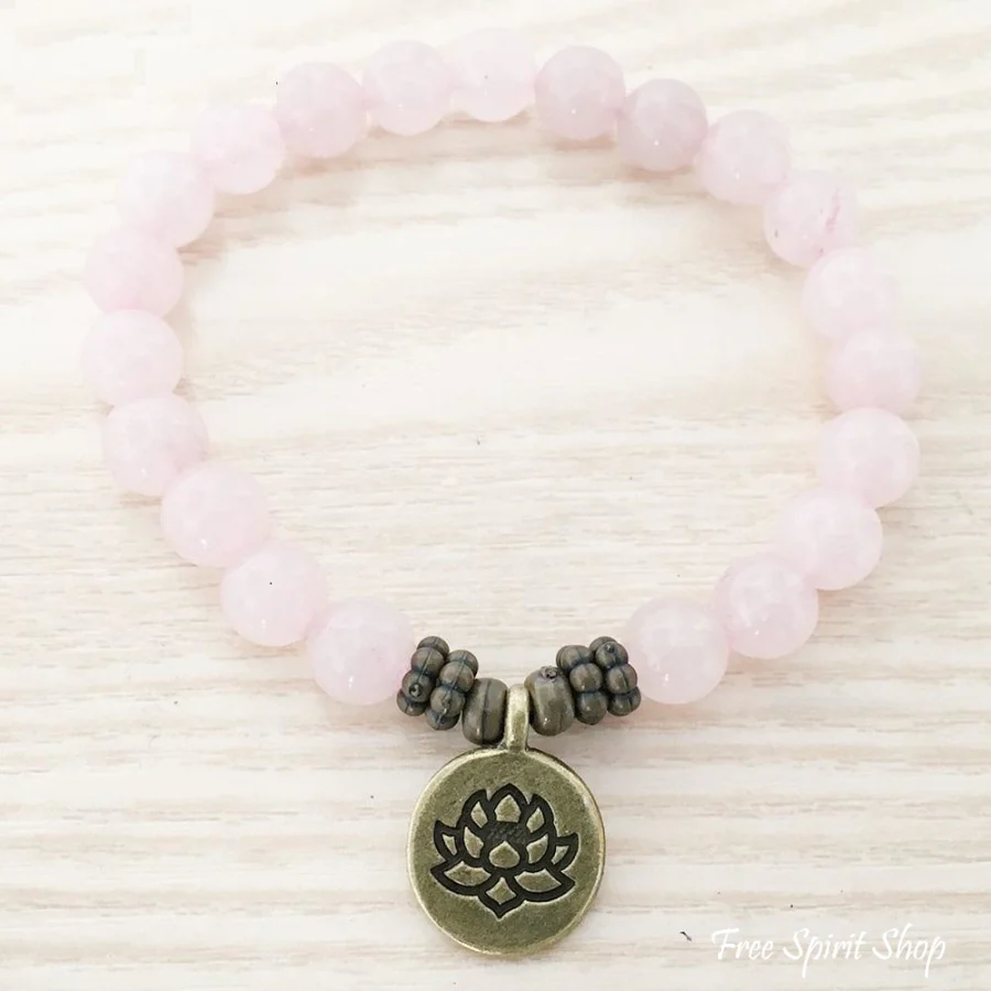 Natural Rose Quartz Stone Buddha Mala Bead Bracelet - Image 4