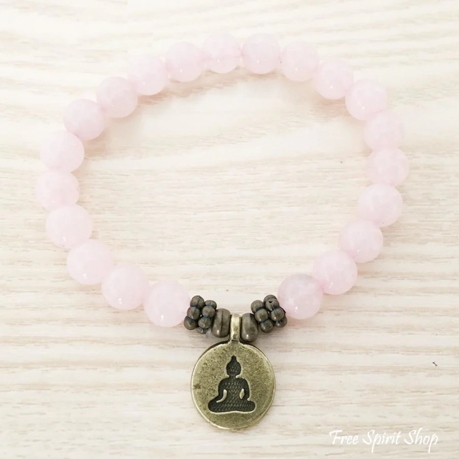 Natural Rose Quartz Stone Buddha Mala Bead Bracelet - Image 5