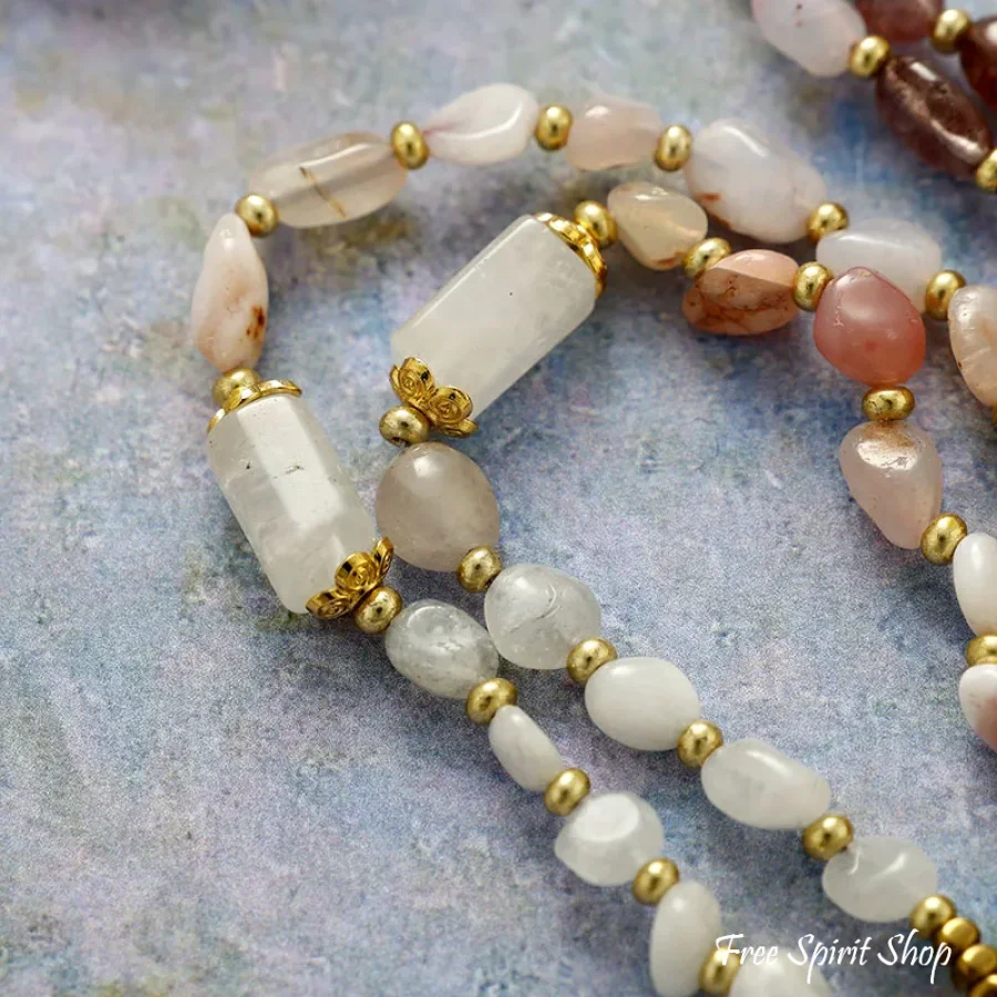Natural Rose Quartz, Strawberry Quartz & Jade Beaded Necklace - Image 4