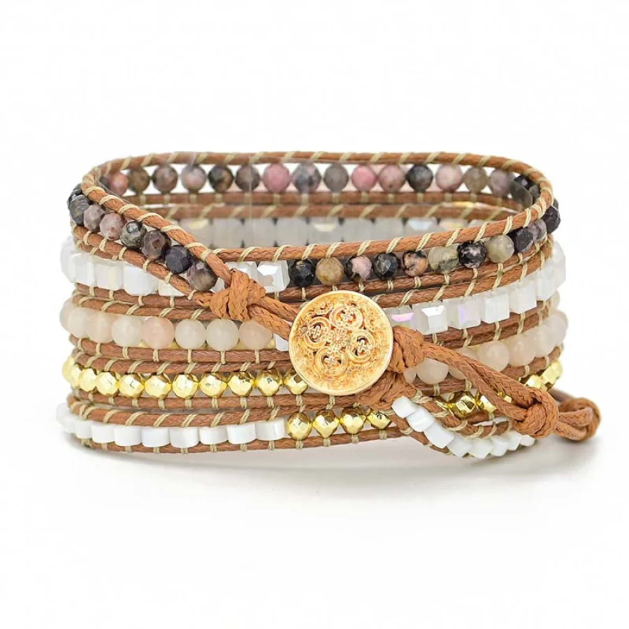 Natural Selenite & Sunstone Beaded Apple Watch Band - Image 3