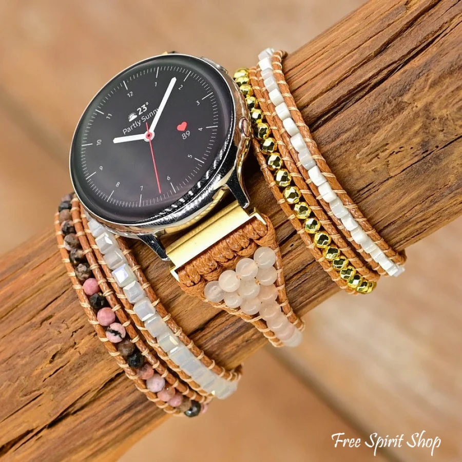 Natural Selenite Sunstone & Rhodonite Samsung / Garmin Watch Band - Image 2