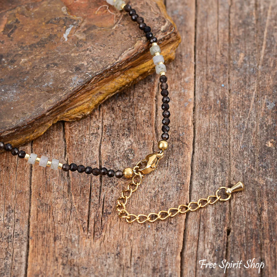 Natural Smoky Quartz & Black Onyx Beaded Anklet - Image 4