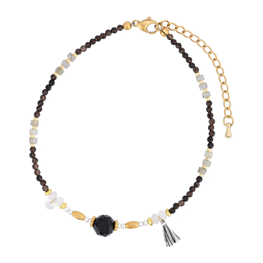 Natural Smoky Quartz & Black Onyx Beaded Anklet - Image 5