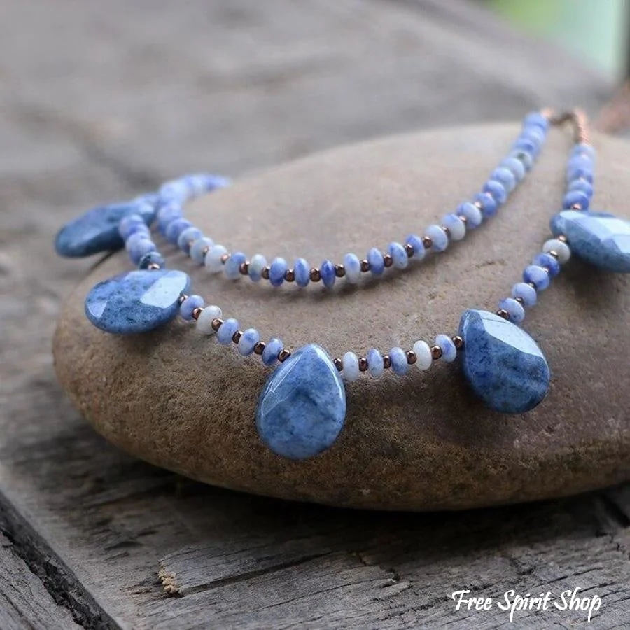 Natural Sodalite Teardrop Beaded Necklace - Image 2