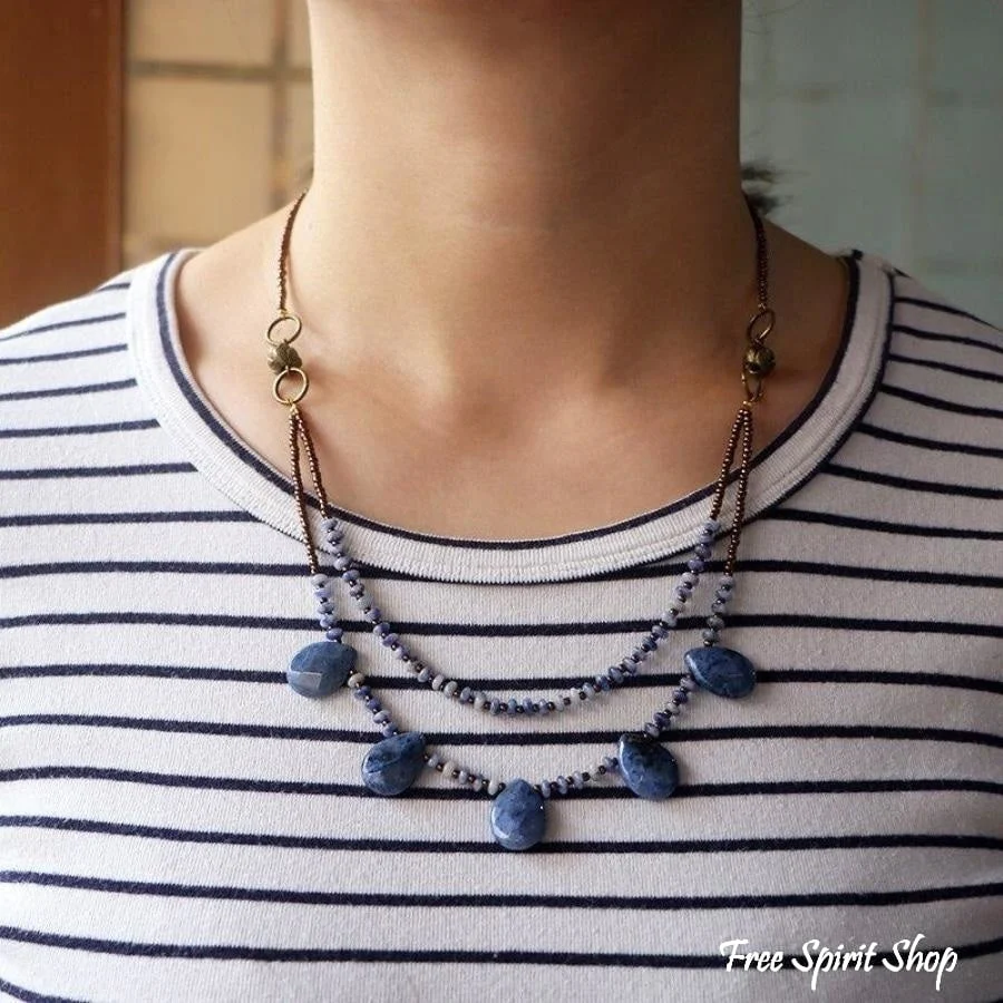Natural Sodalite Teardrop Beaded Necklace - Image 3