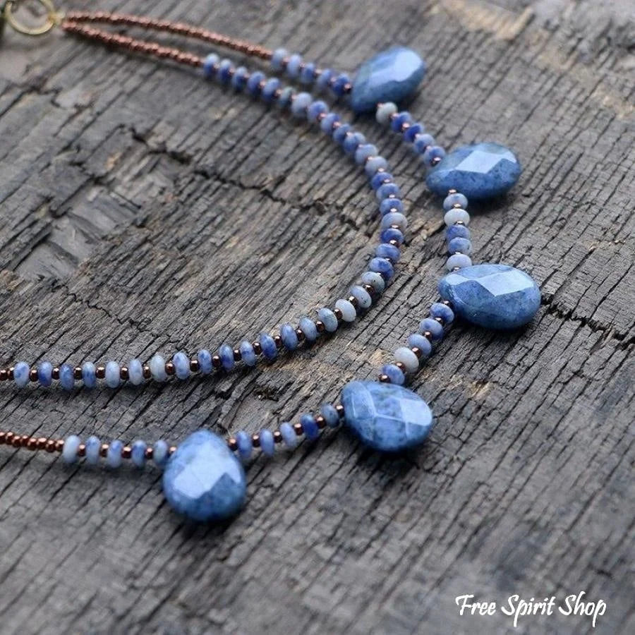 Natural Sodalite Teardrop Beaded Necklace - Image 4