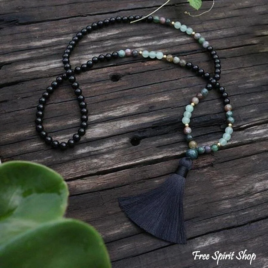 Natural Black Onyx, Indian Agate and Aventurine Bead Bracelet / Necklace - Image 4