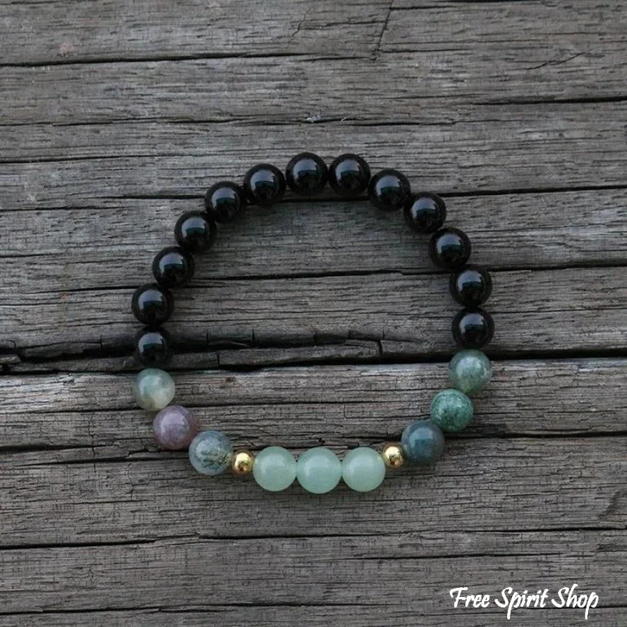 Natural Black Onyx, Indian Agate and Aventurine Bead Bracelet / Necklace - Image 5