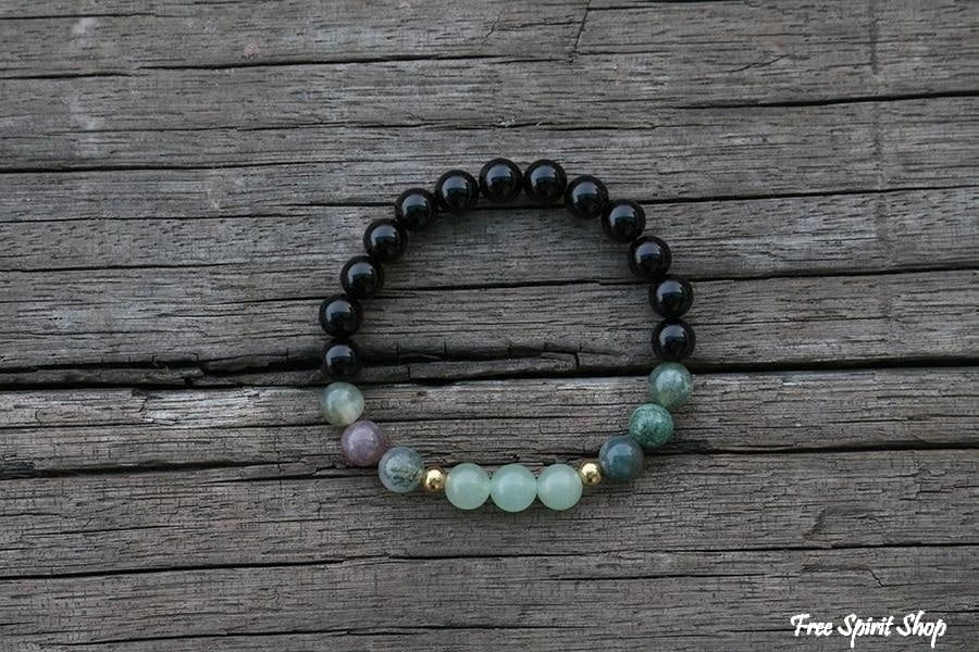 Natural Black Onyx, Indian Agate and Aventurine Bead Bracelet / Necklace - Image 6