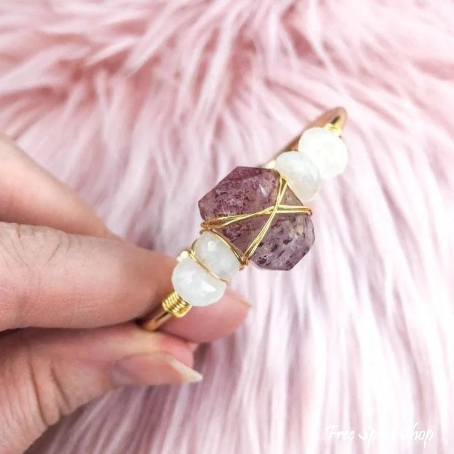 Natural Strawberry Quartz & Moonstone Cuff - Image 3