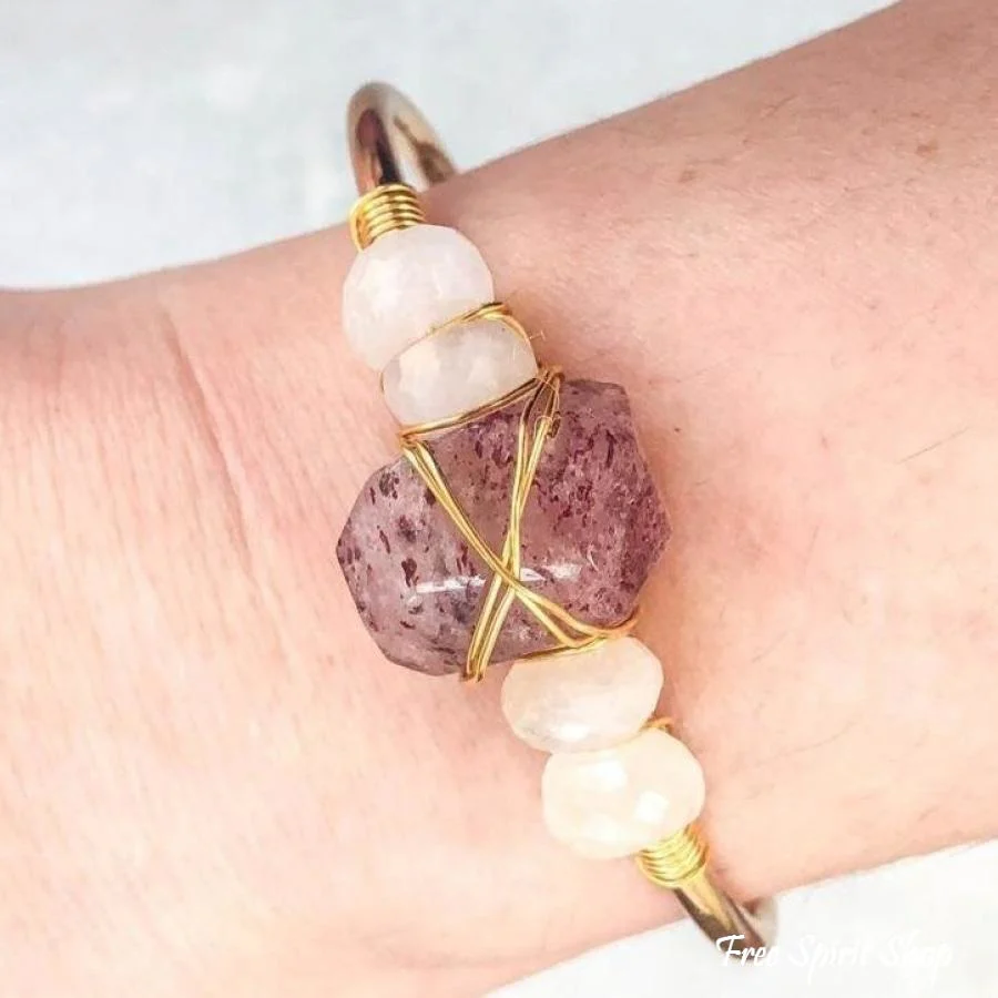 Natural Strawberry Quartz & Moonstone Cuff - Image 4