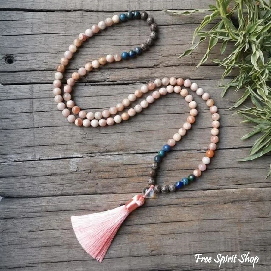 Natural Sunstone & Chrysocolla Mala Bead Necklace / Bracelet - Image 2