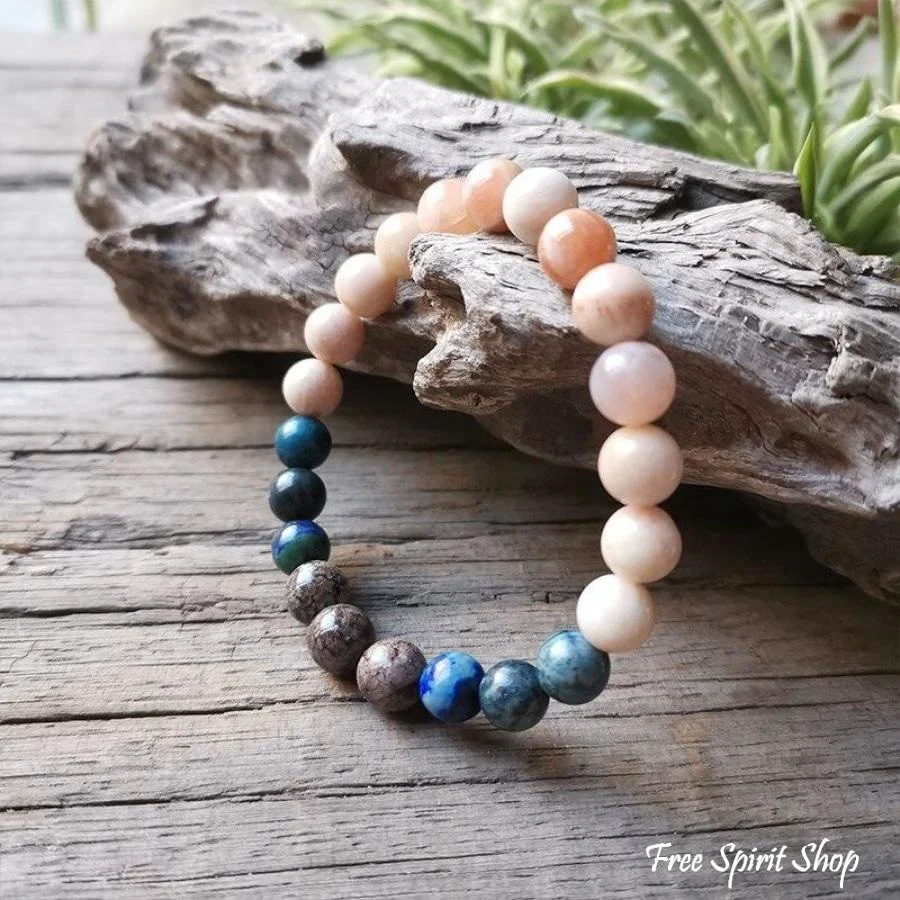 Natural Sunstone & Chrysocolla Mala Bead Necklace / Bracelet - Image 4