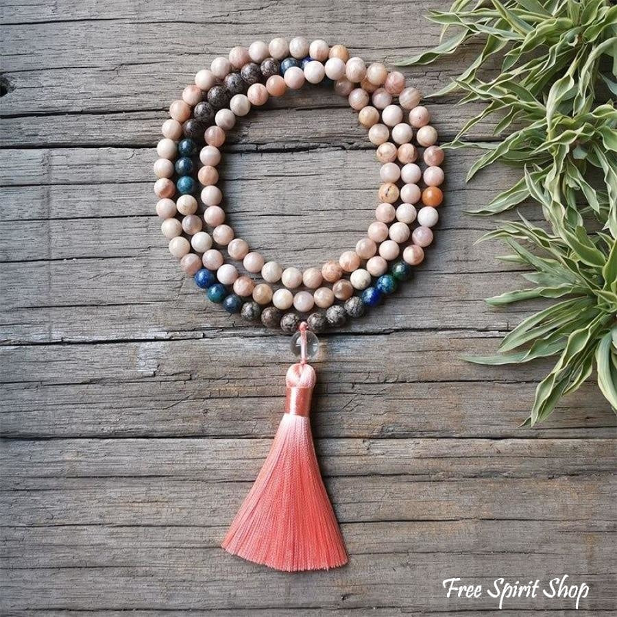 Natural Sunstone & Chrysocolla Mala Bead Necklace / Bracelet - Image 5