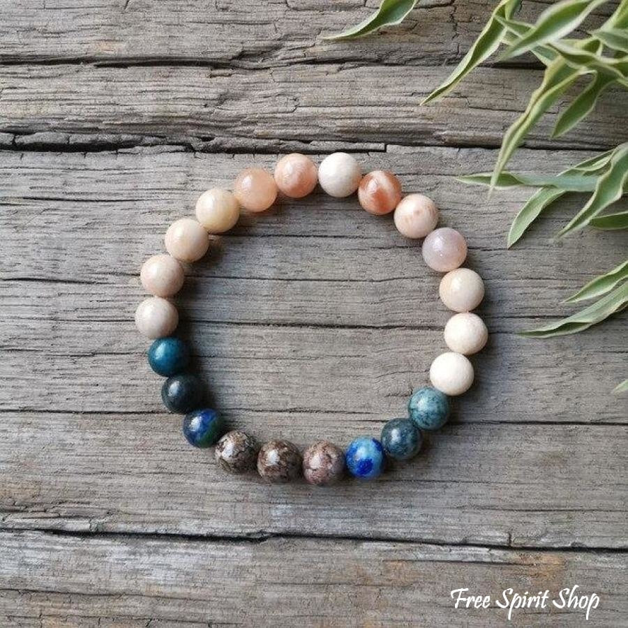 Natural Sunstone & Chrysocolla Mala Bead Necklace / Bracelet - Image 6