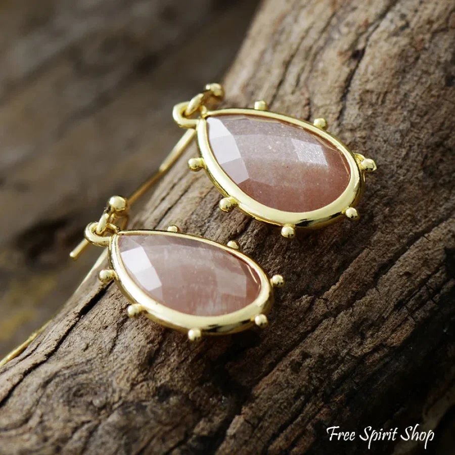 Natural Sunstone Drop Earrings - Image 2