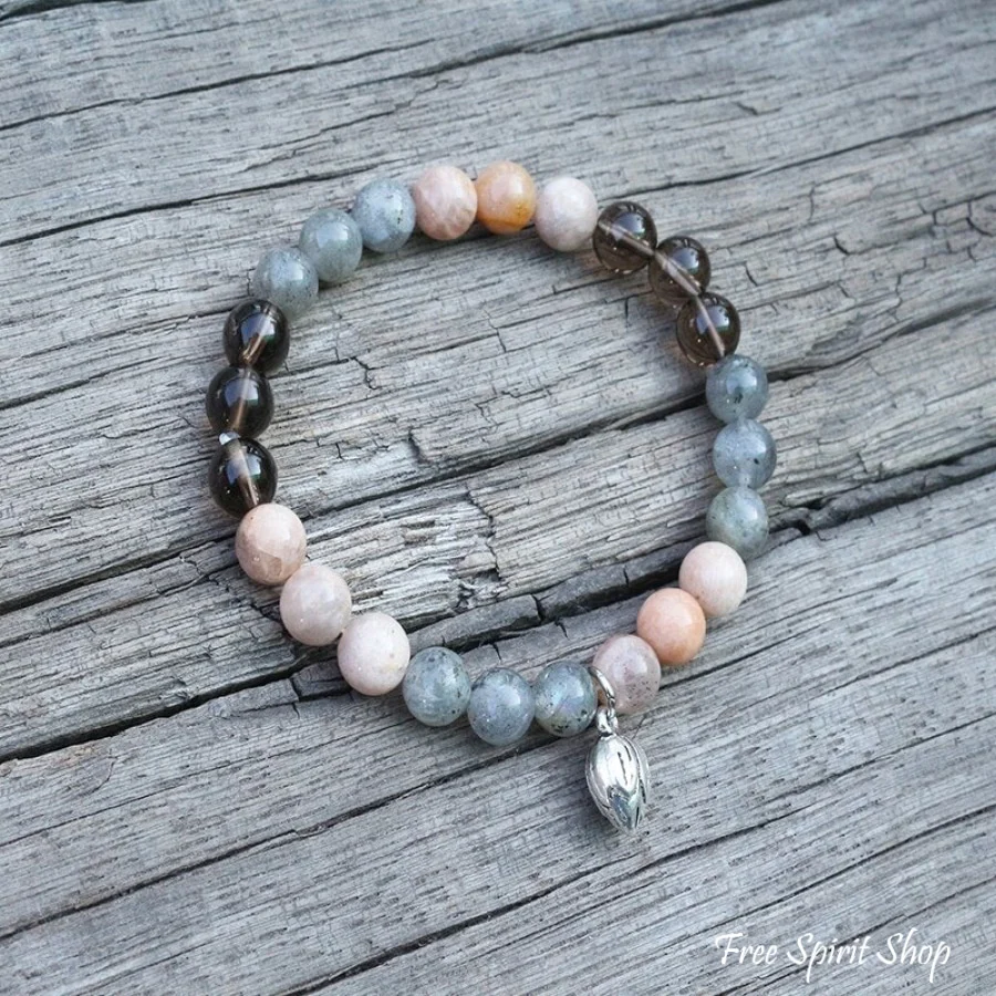 Natural Sunstone Labradorite & Smokey Quartz Bead Bracelet - Image 2
