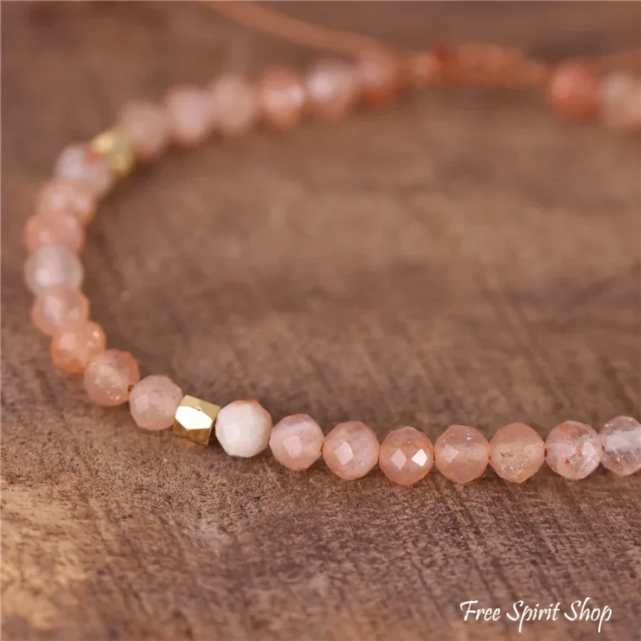Natural Sunstone Minimalist Adjustable Bracelet - Image 4