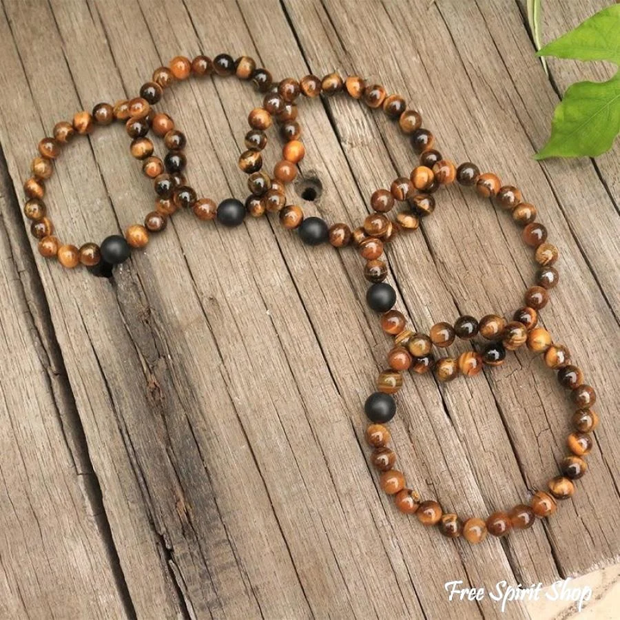 Natural Tiger Eye & Black Onyx Bead Bracelet - Image 2