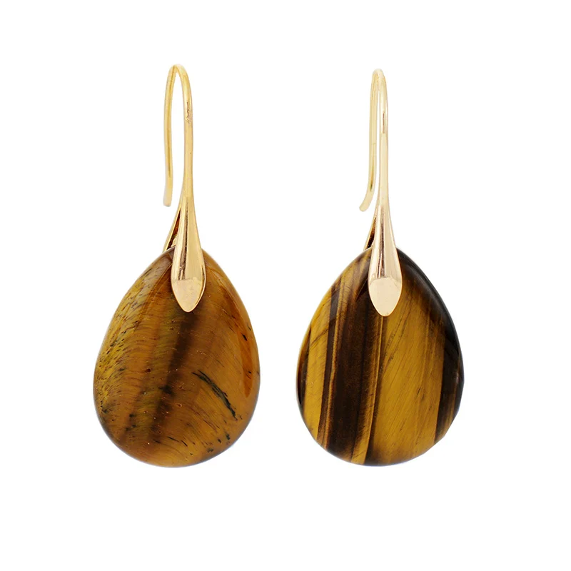 Natural Tiger Eye Drop Earrings - Image 3