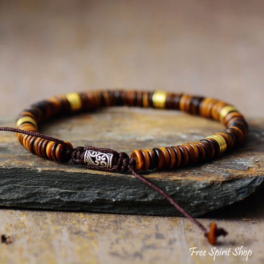 Natural Tiger Eye Flat Bead Bracelet - Image 2