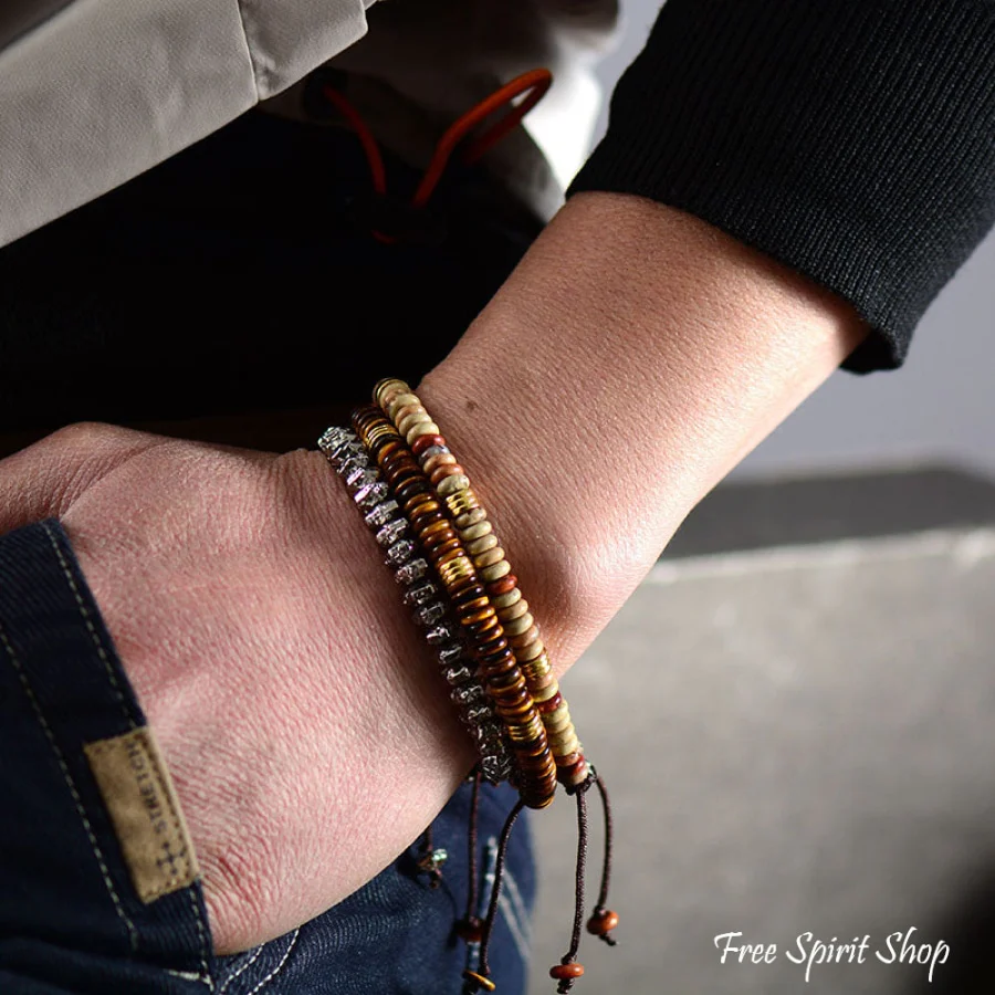 Natural Tiger Eye Flat Bead Bracelet - Image 3