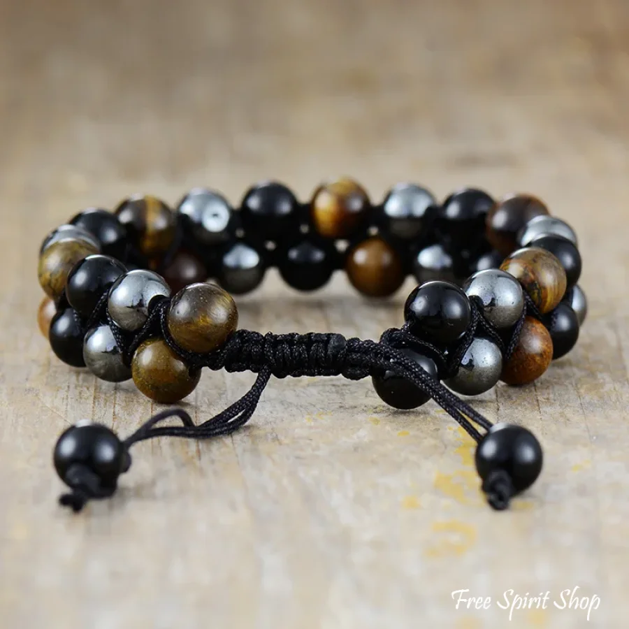 Natural Tiger Eye Hematite & Black Onyx Bead Bracelet - Image 3