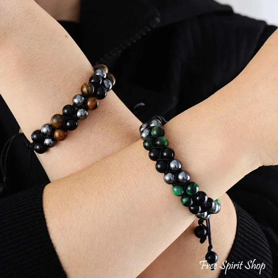 Natural Tiger Eye Hematite & Black Onyx Bead Bracelet - Image 4