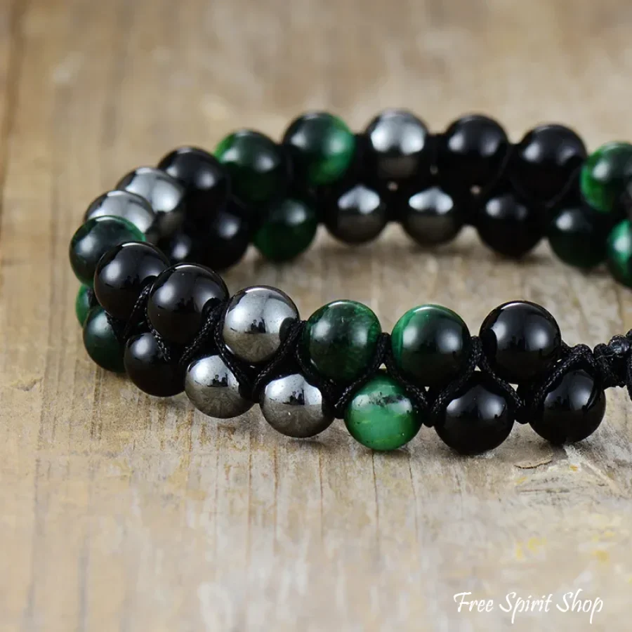 Natural Tiger Eye Hematite & Black Onyx Bead Bracelet - Image 5