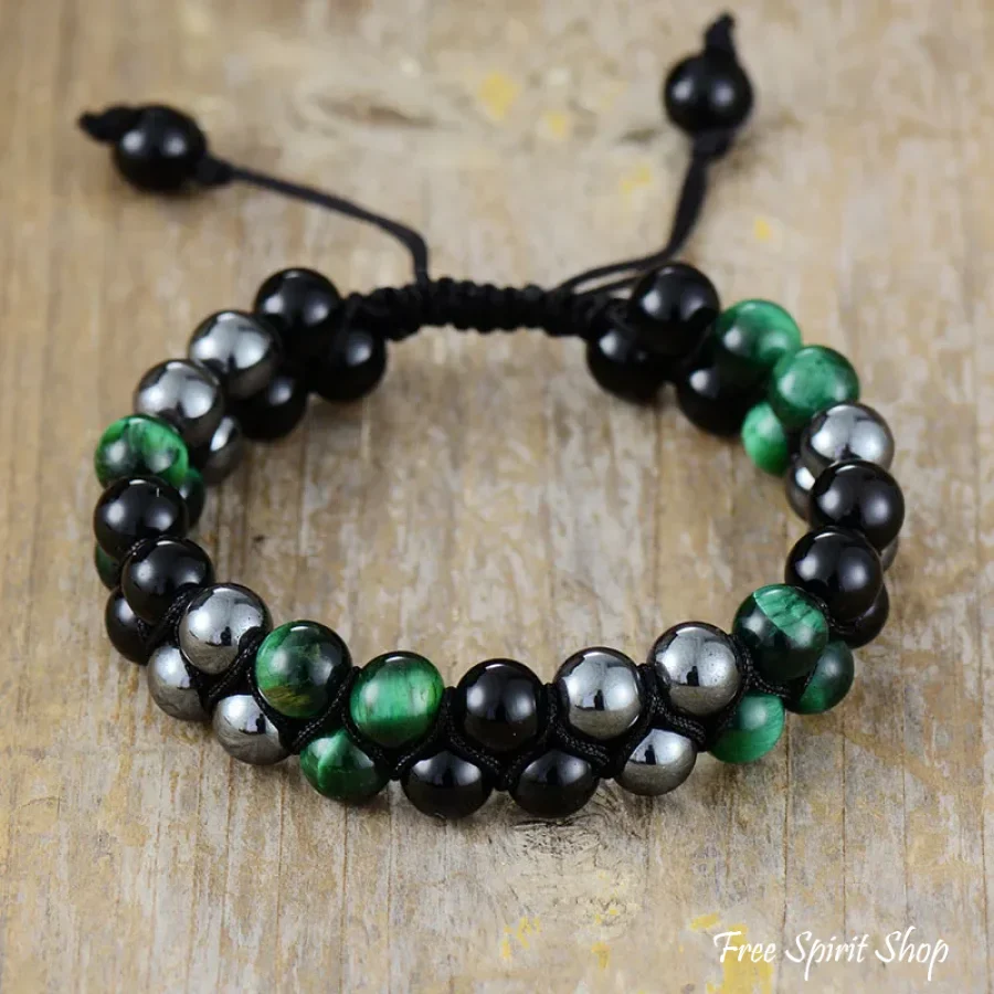 Natural Tiger Eye Hematite & Black Onyx Bead Bracelet - Image 6