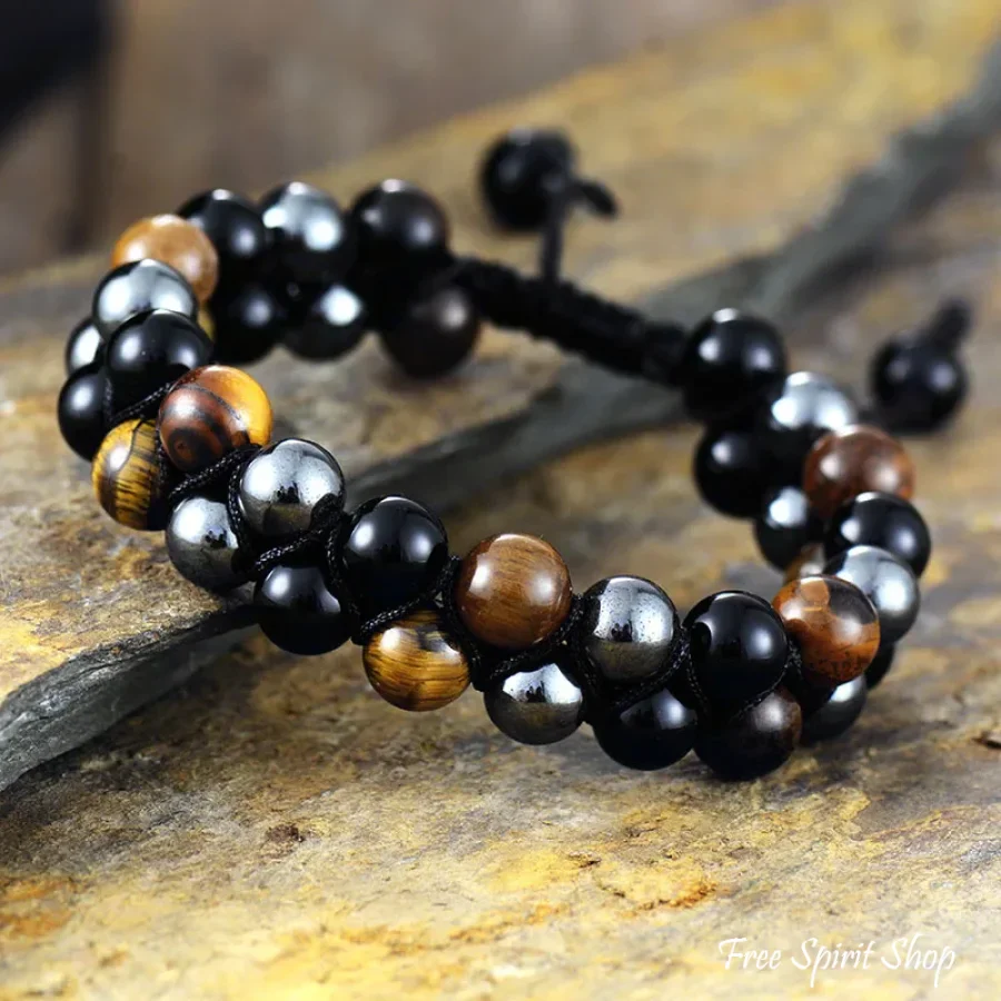 Natural Tiger Eye Hematite & Black Onyx Bead Bracelet - Image 7