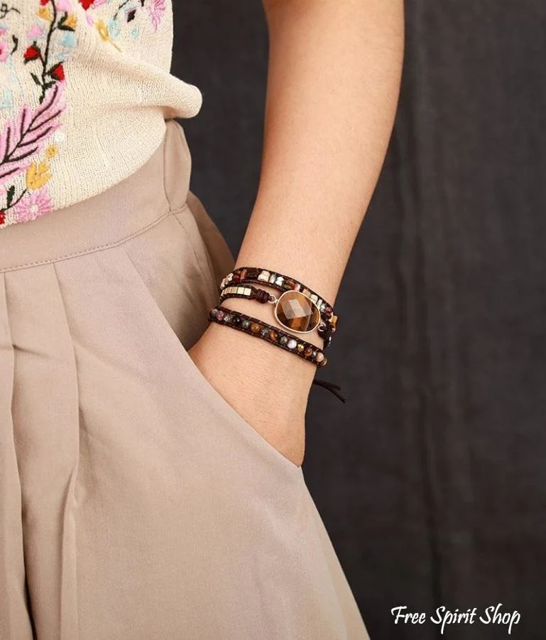 Natural Tiger Eye & Mixed Stone Bead Wrap Bracelet - Image 2
