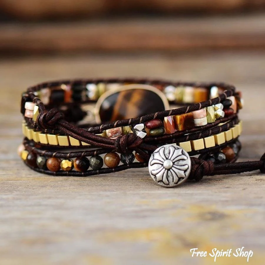 Natural Tiger Eye & Mixed Stone Bead Wrap Bracelet - Image 3