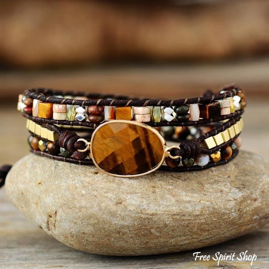 Natural Tiger Eye & Mixed Stone Bead Wrap Bracelet - Image 4