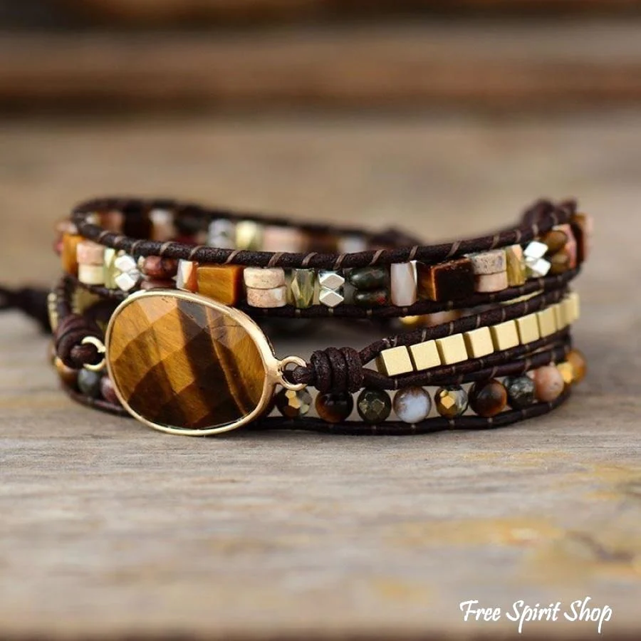 Natural Tiger Eye & Mixed Stone Bead Wrap Bracelet - Image 5