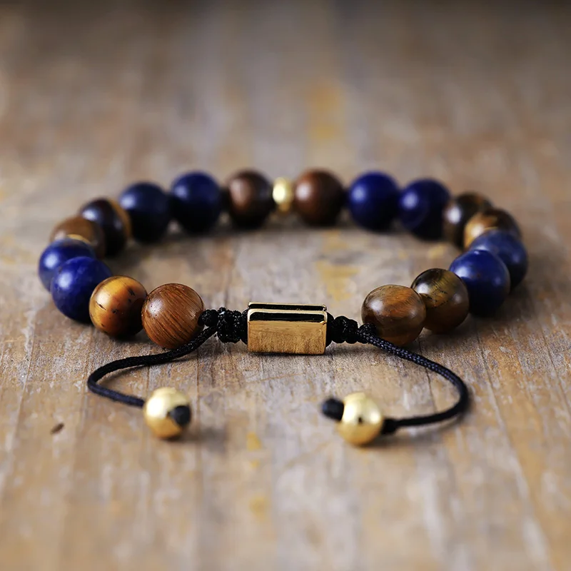 Natural Tiger Eye & Sodalite Adjustable Bead Bracelet - Image 2