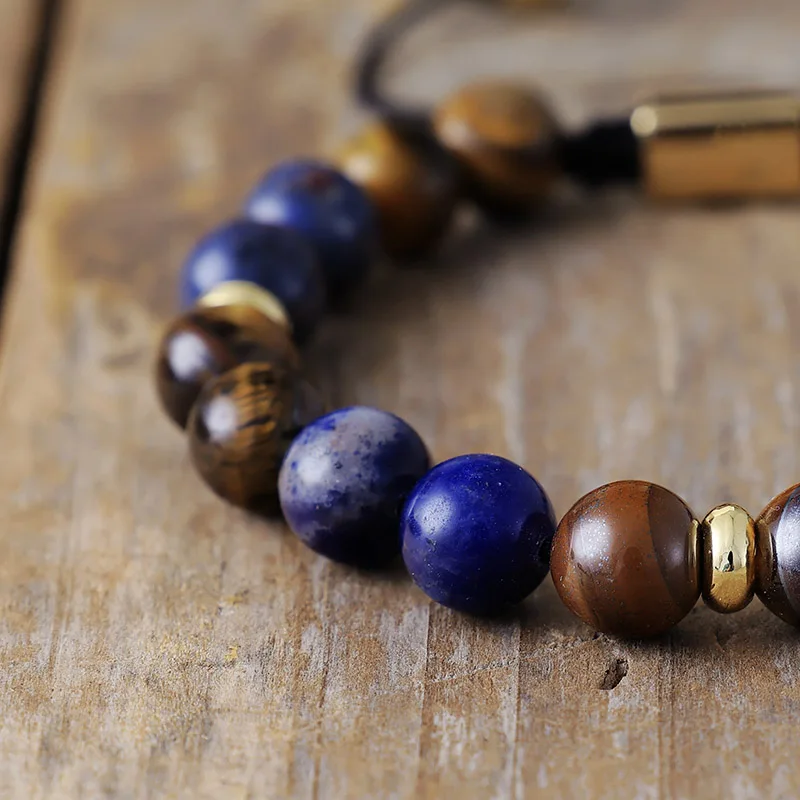 Natural Tiger Eye & Sodalite Adjustable Bead Bracelet - Image 4