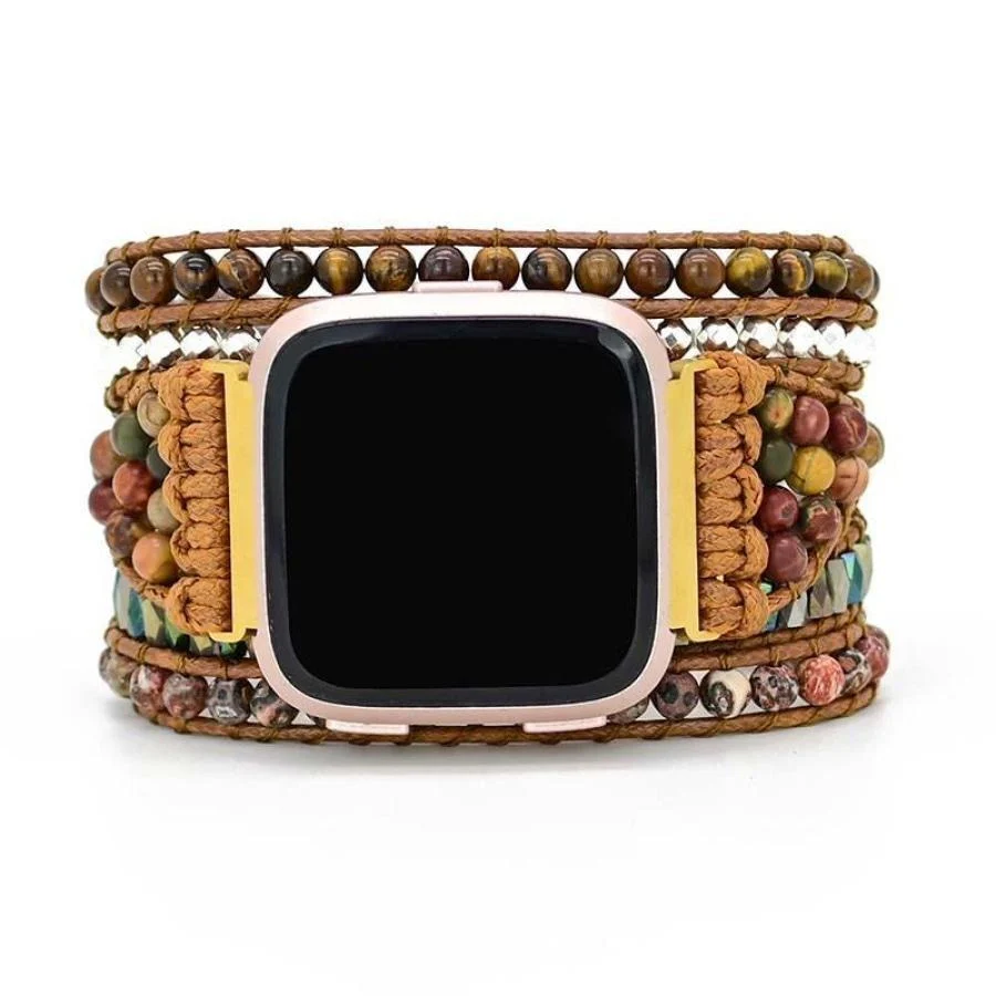 Natural Red Jasper & Tiger Eye Beaded Fitbit Watch Band - Image 3