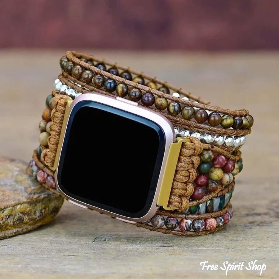 Natural Red Jasper & Tiger Eye Beaded Fitbit Watch Band - Image 4